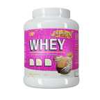 CNP Whey Project D pink and white protein powder with biscuit flavor and chocolate biscuits