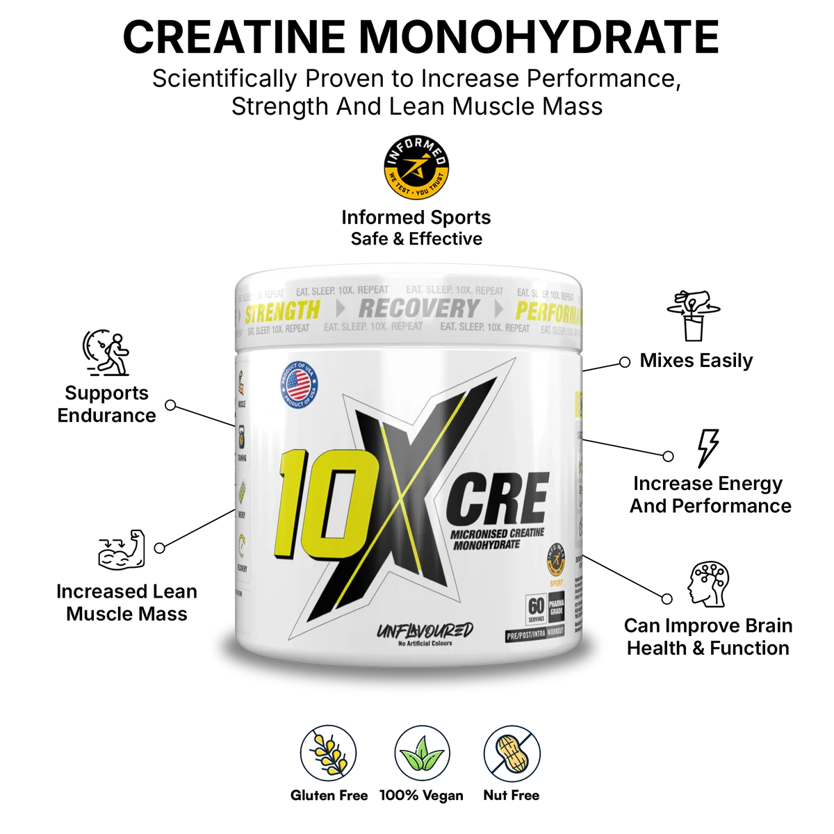 10X Athletic CRE - 300g / Unflavoured - Creatine Powder