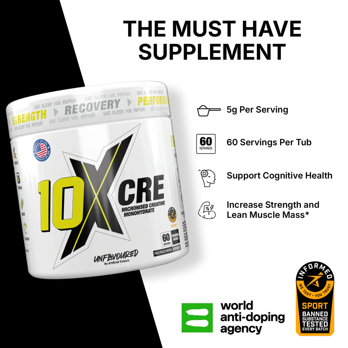 10X Athletic CRE - 300g / Unflavoured - Creatine Powder