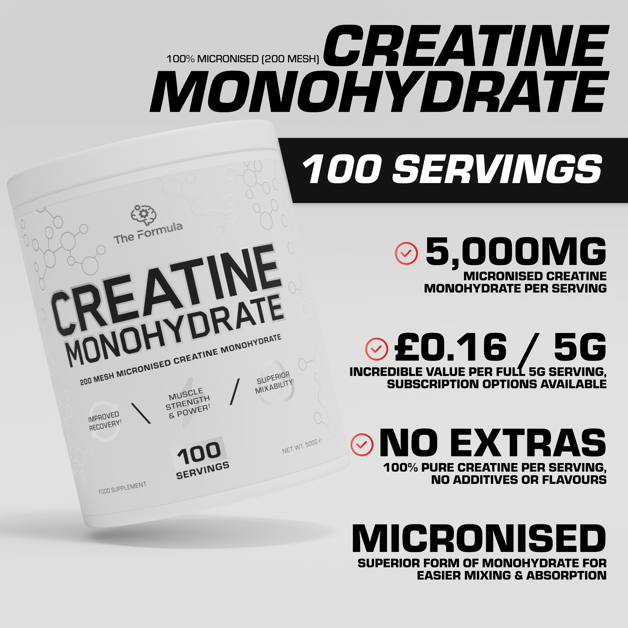 The Formula CREATINE Monohydrate 100% Micronised 500g