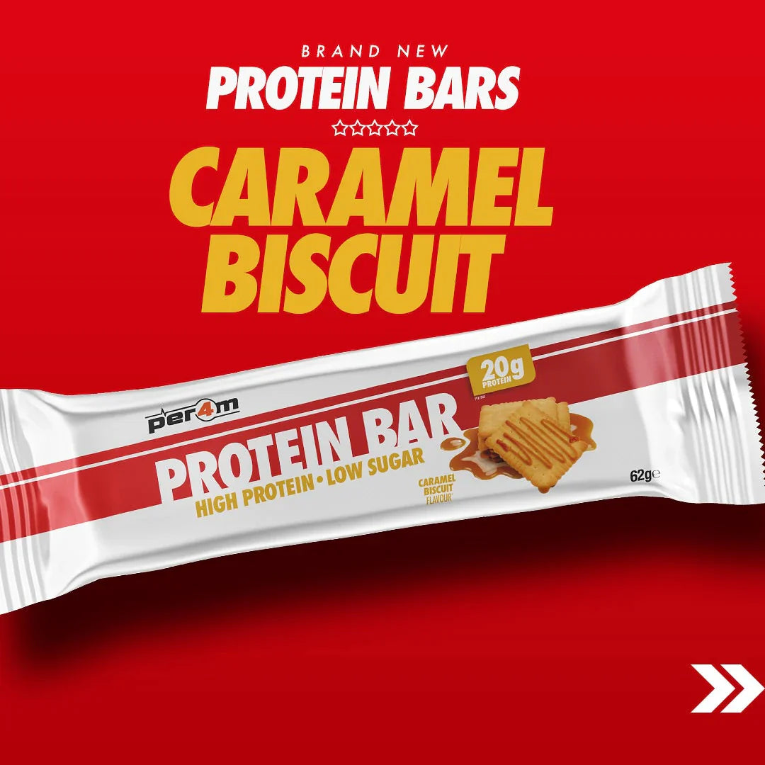 Per4m Protein Bar with caramel biscuit flavor for a tasty protein boost