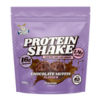 Purple Muscle Moose Protein Shake pouch in chocolate muffin flavor for muscle recovery