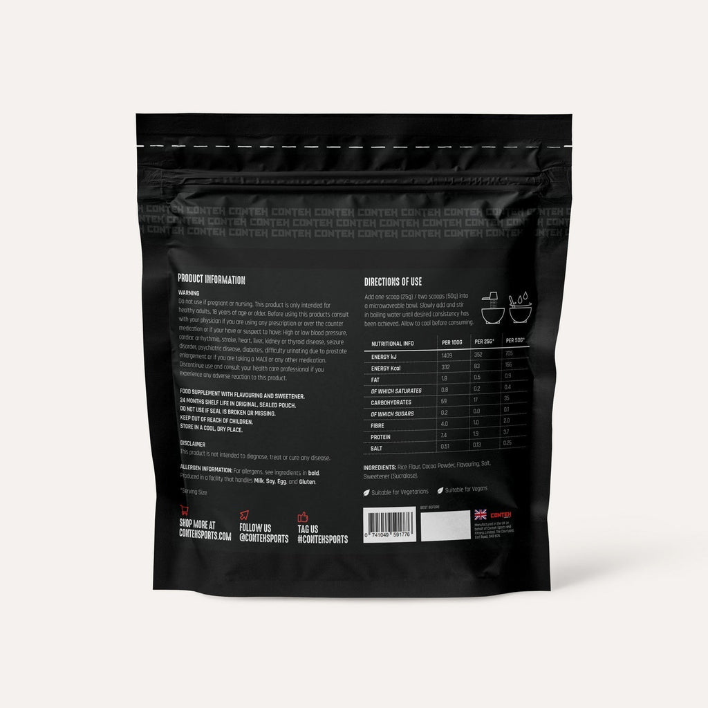 Black Conteh Sports Cream of Rice pouch with nutrition facts for sports cream lovers