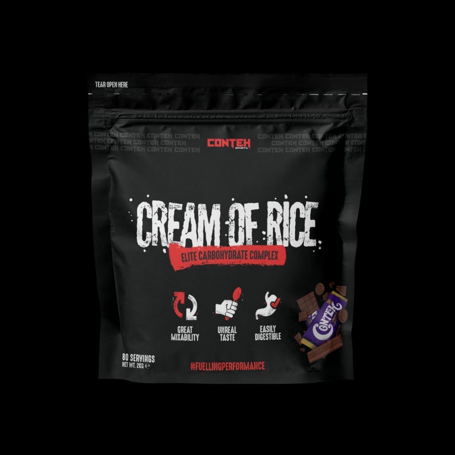 Black pouch of Conteh Sports Cream of Rice with great mixability and easy digestion