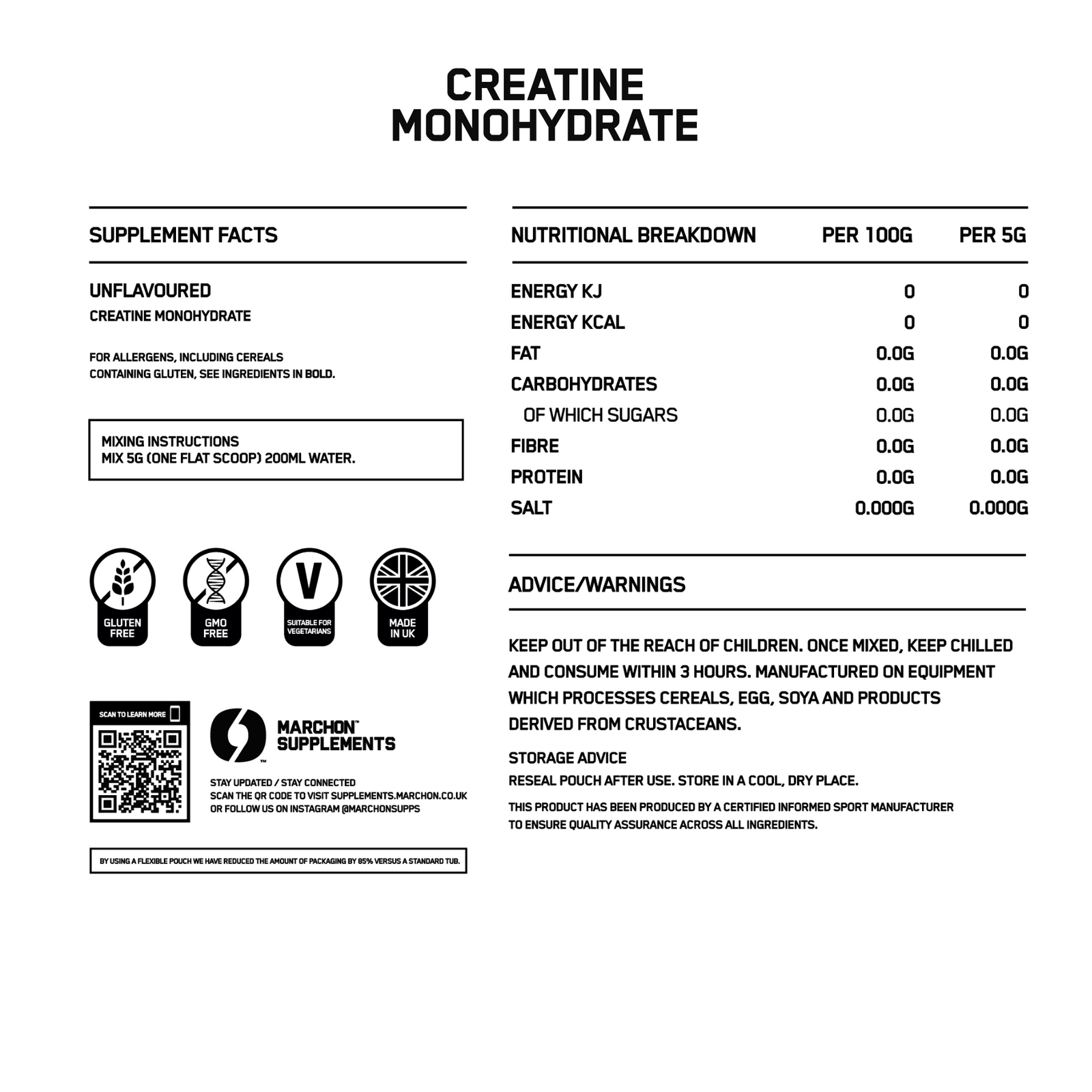 Marchon Supplements Creatine Monohydrate - 317g / Unflavoured - Creatine Powder