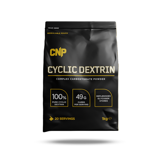 Black resealable pouch of CNP Cyclic Dextrin for energy drinks and muscle fatigue