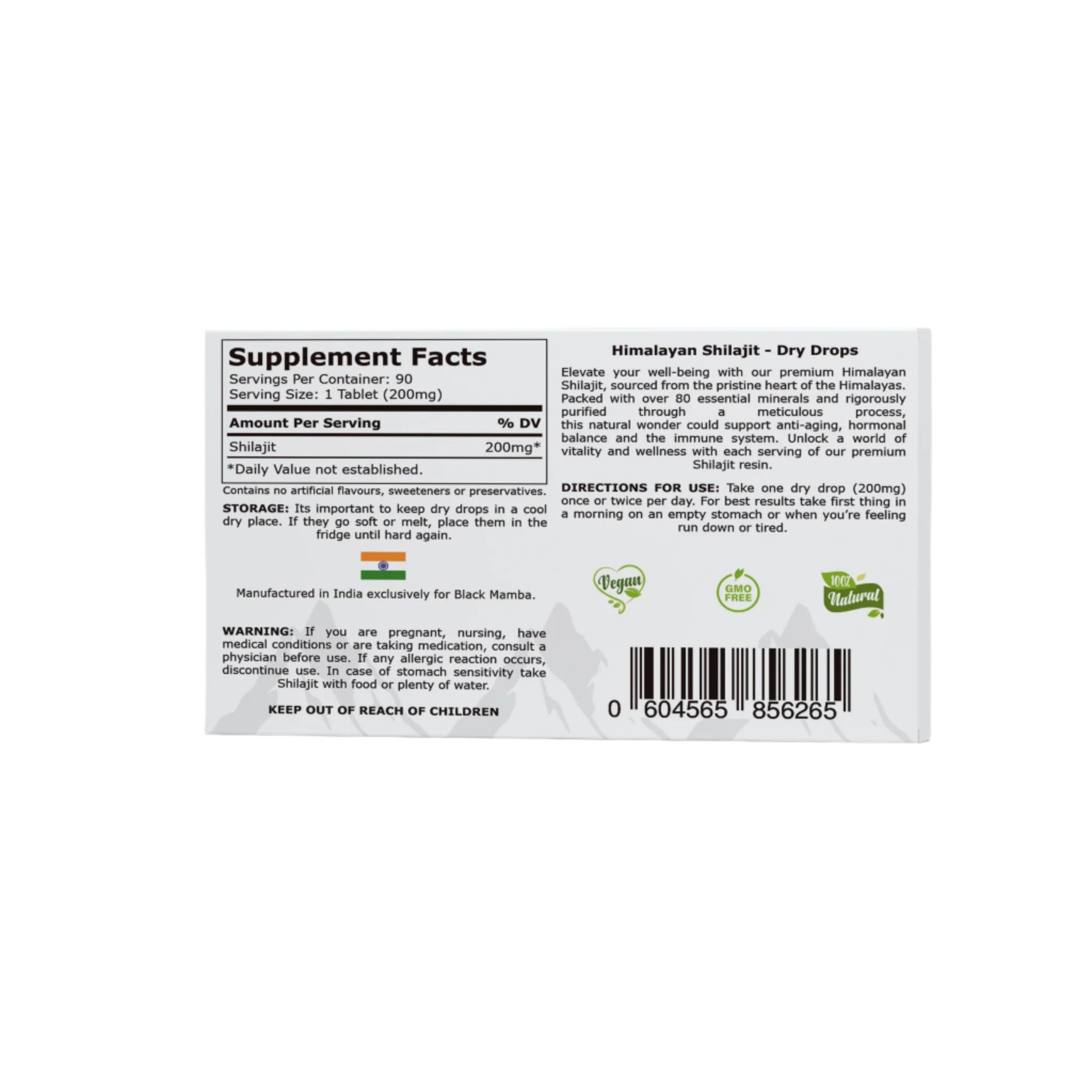 Black Mamba Shilajit Dry Drops - 90 Tabs - Cognitive Support