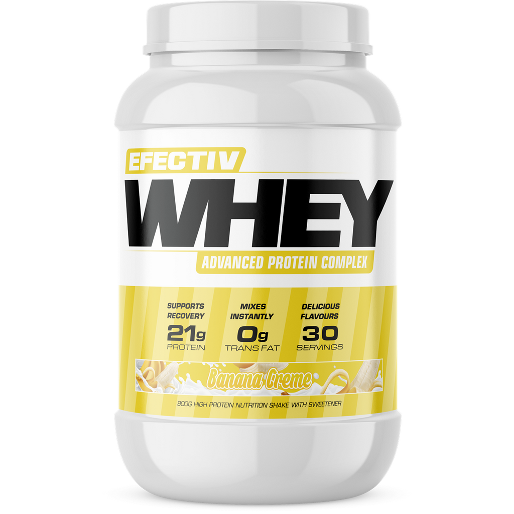 Banana Creme flavored Efectiv Nutrition Whey with highly bioavailable whey for lean muscle