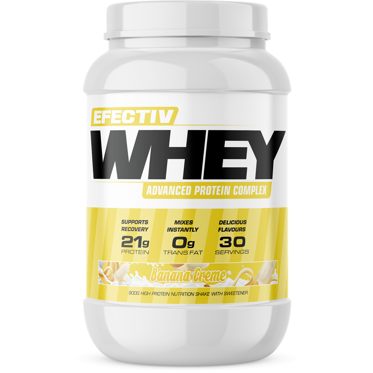 Banana Creme flavored Efectiv Nutrition Whey with highly bioavailable whey for lean muscle