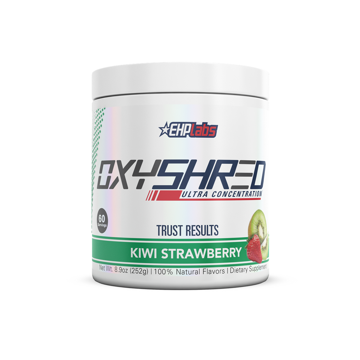 Kiwi Strawberry flavored EHP Labs OxyShred 267g dietary supplement powder for natural energy