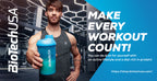 Man holding biotech usa iso whey zero lactose free protein shaker bottle