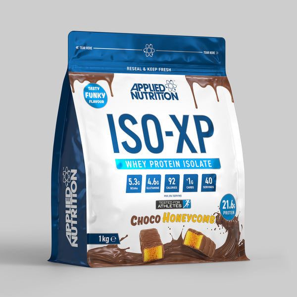 Applied Nutrition Iso-XP whey protein isolate powder with chocolate honeycomb flavor for easy mixing