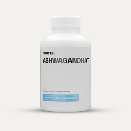 White Conteh Sports Ashwagandha bottle with blue label for stress relief and better sleep