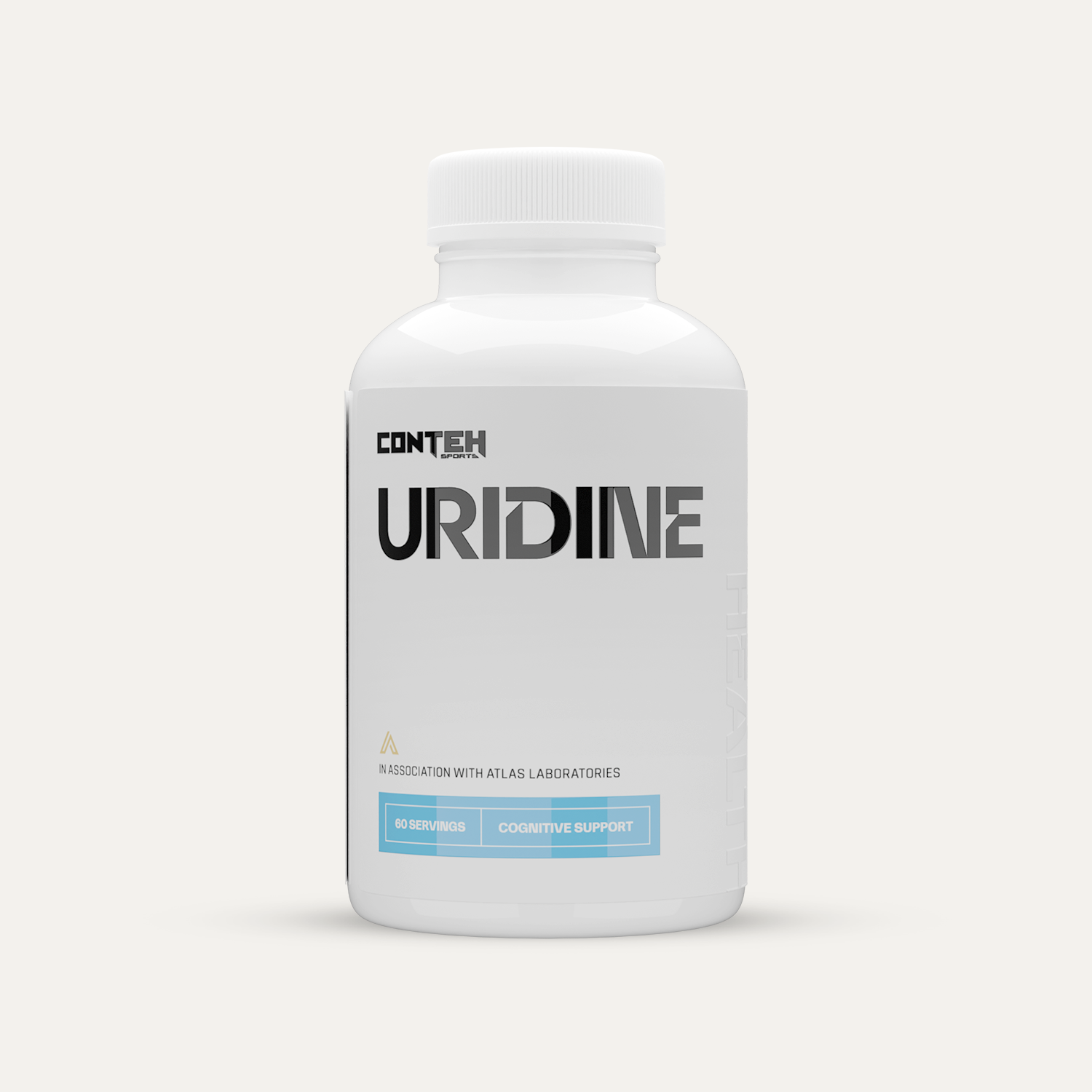 White bottle of Conteh Sports Uridine supplement that boosts brain health and helps regulate dopamine