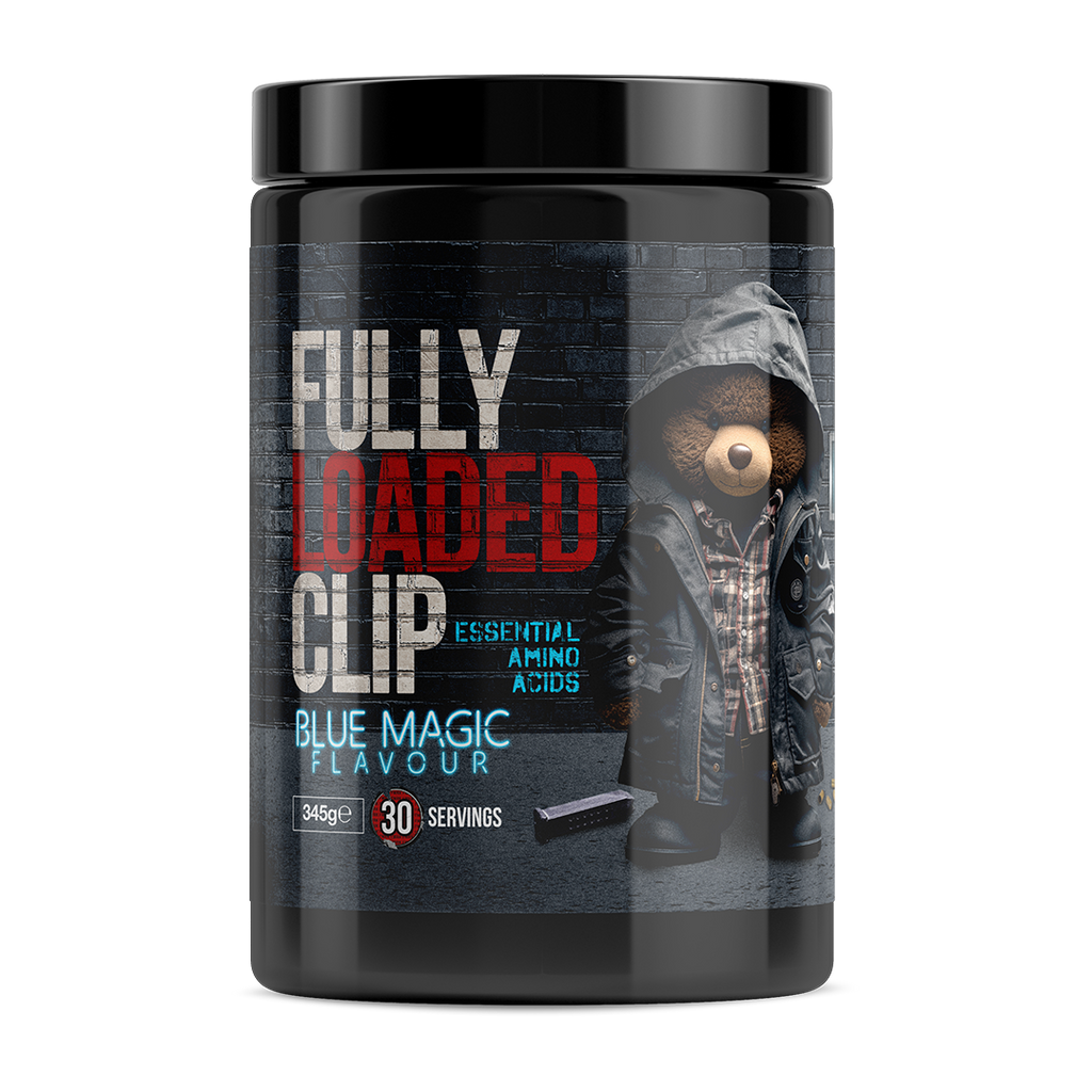 Black tub of Top G Fully Loaded Clip EAA with Teddy Bear label for muscle recovery