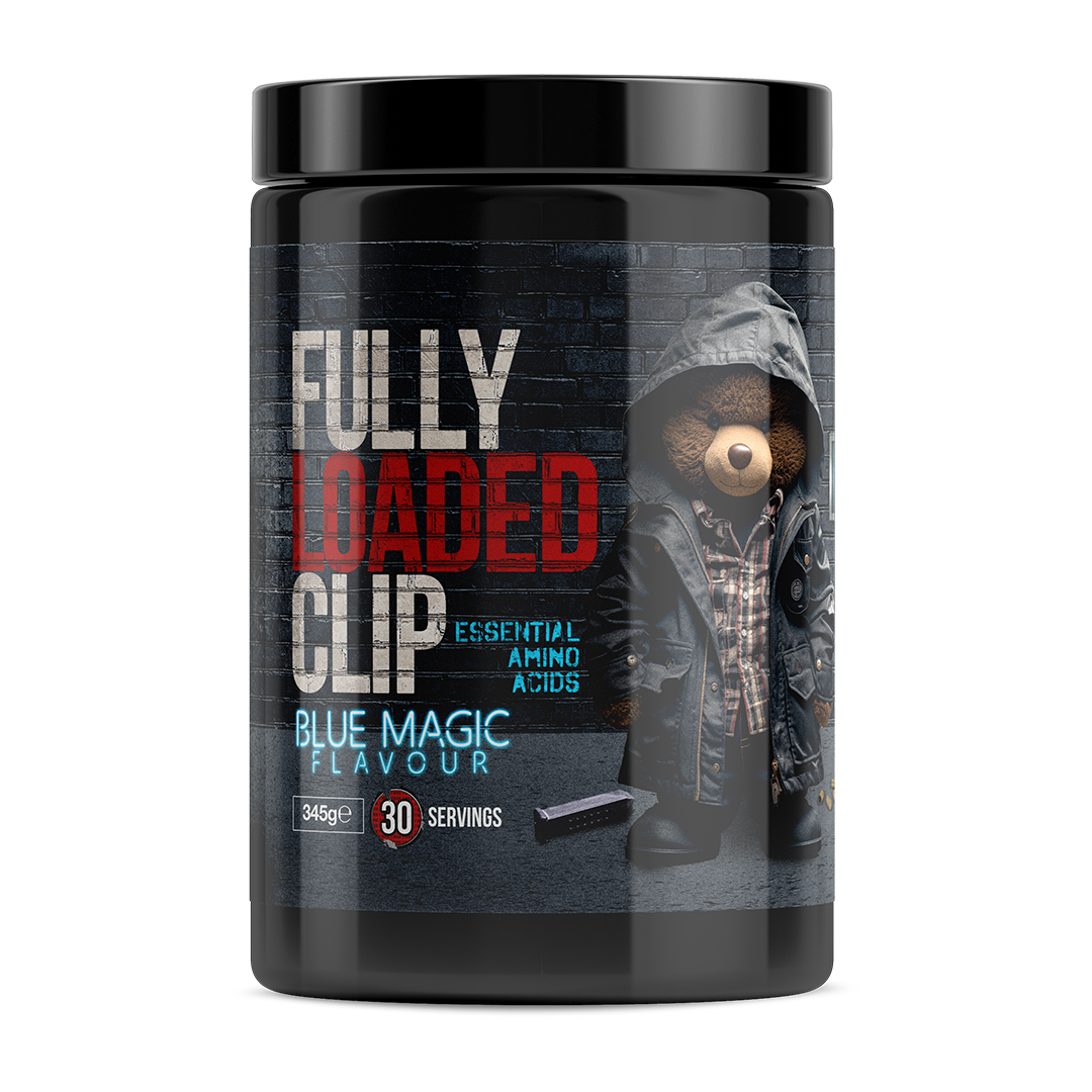 Black tub of Top G Fully Loaded Clip EAA with Teddy Bear label for muscle recovery