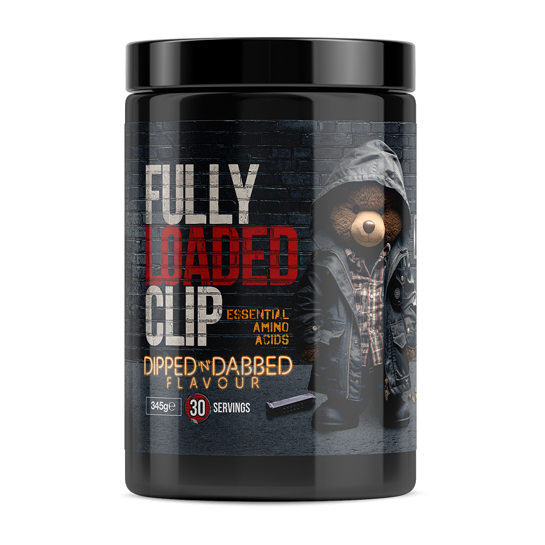 Black cylindrical container of Top G Fully Loaded Clip EAA with Dipped N Dabbed flavor for muscle recovery