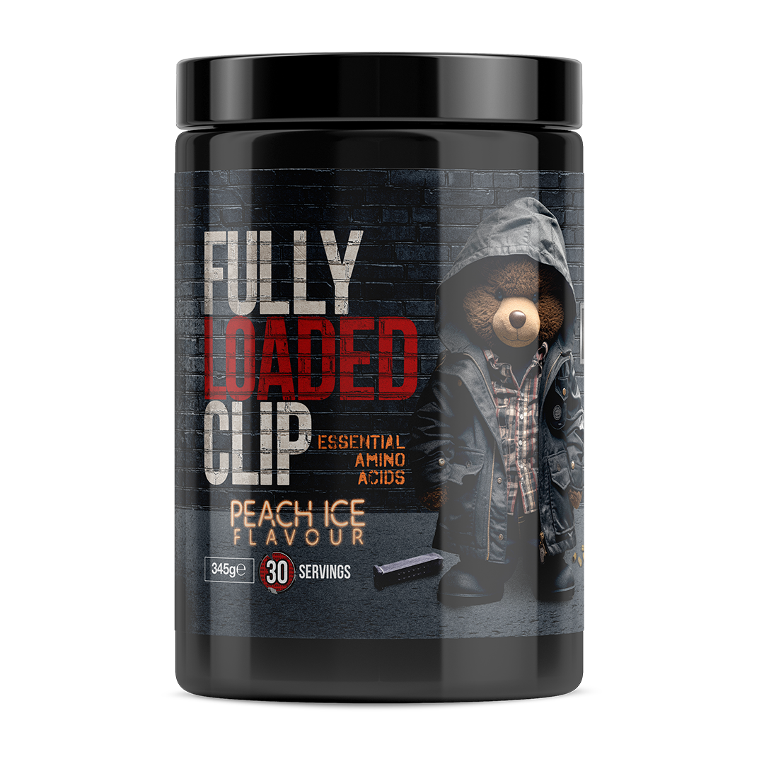 Black tub of Top G Fully Loaded Clip EAA Peach Ice for muscle recovery and delicious flavors