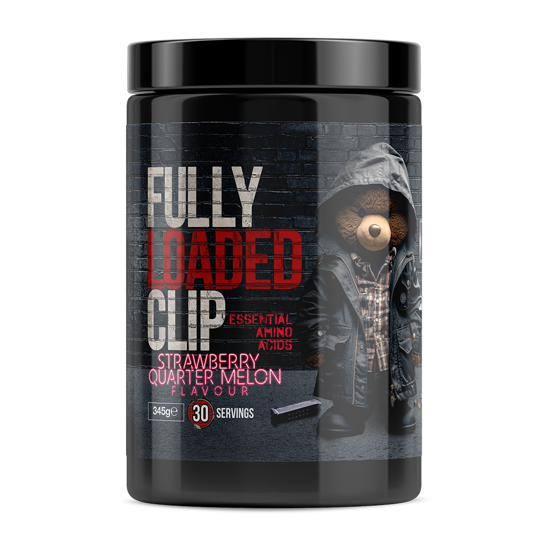 Black tub of Top G Fully Loaded Clip EAA with strawberry quarter melon flavor for muscle recovery