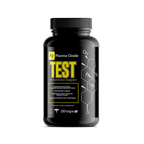 Black Pharma Grade TEST bottle of all-natural testosterone support capsules for lean muscle
