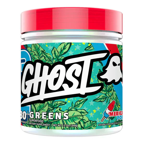 Ghost Greens jar with green superfood powder, Ghost® Greens, American Pop flavor, biocore® optimum
