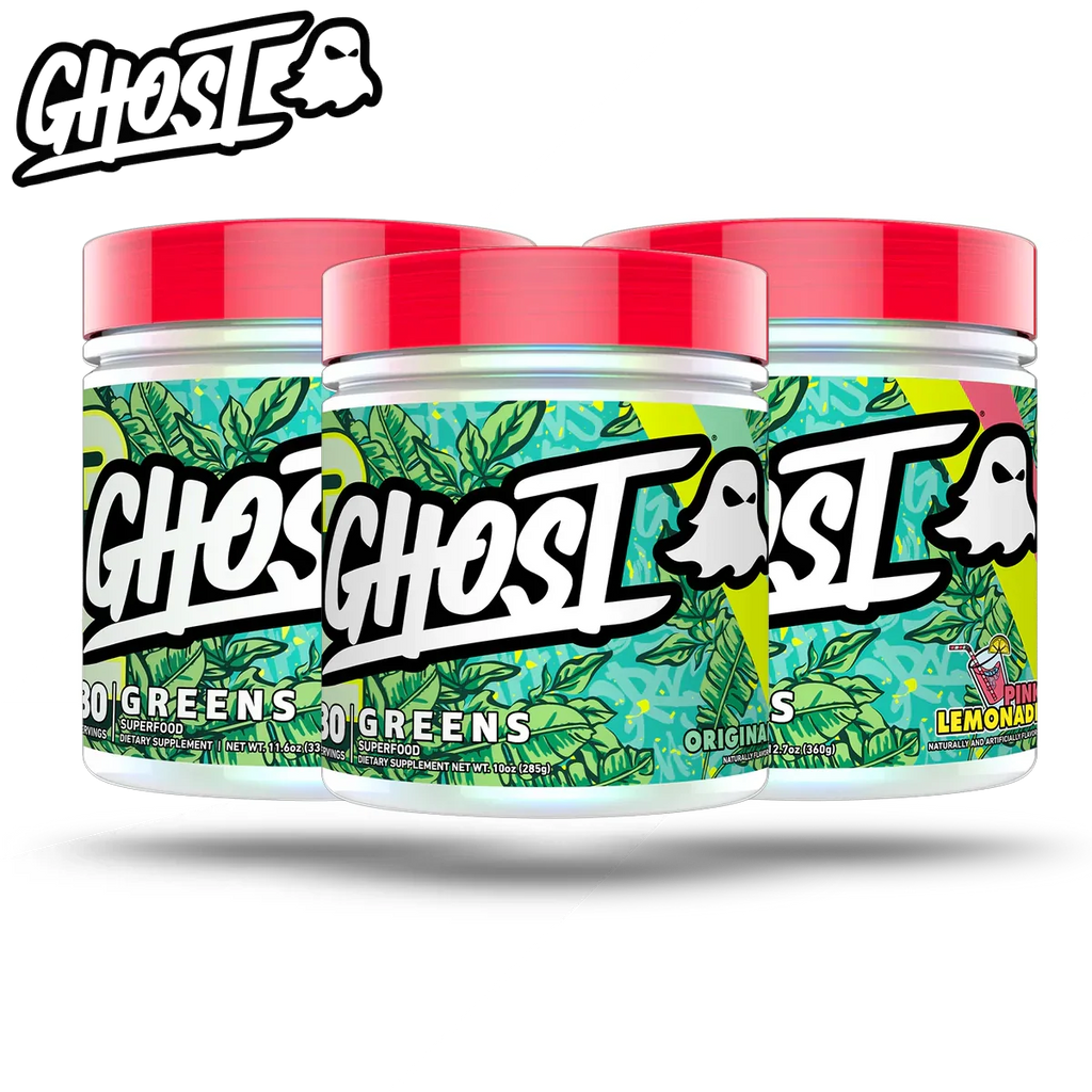 Three Ghost Greens containers with billion CFU and BioCore® Optimum probiotic blend