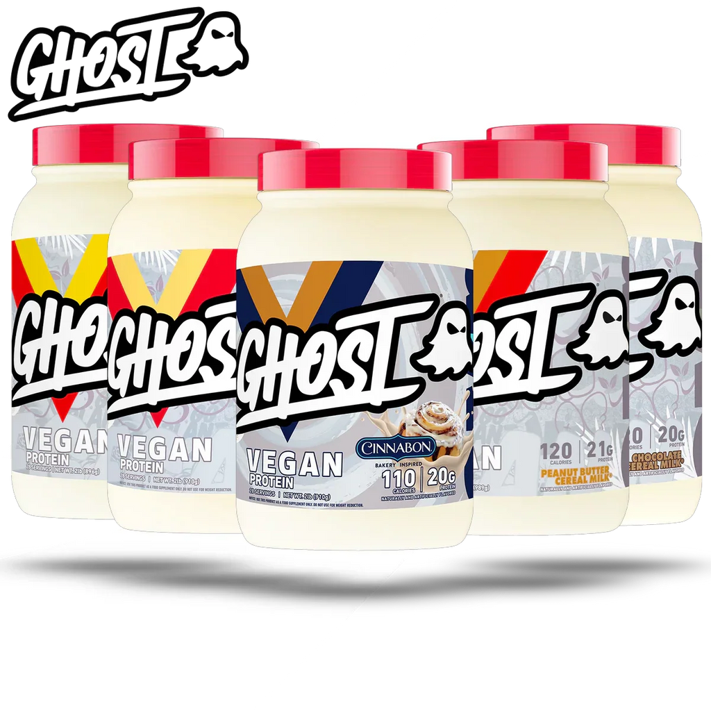 Ghost Vegan Protein soy free plant-based protein blend containers in various flavors