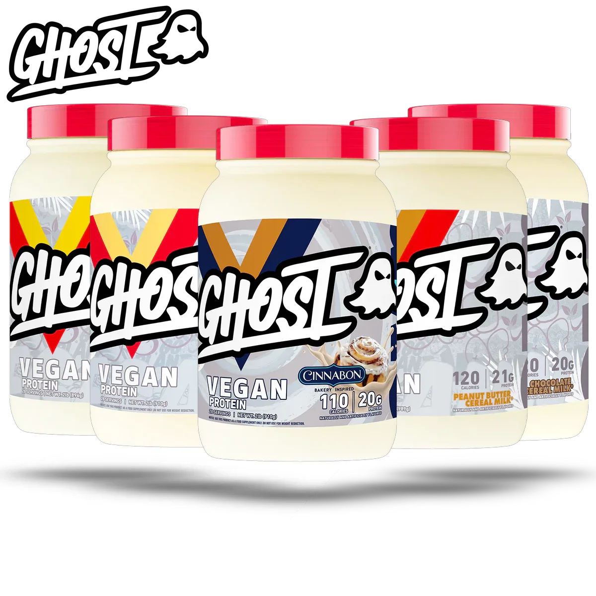 Ghost Vegan Protein soy free plant-based protein blend containers in various flavors