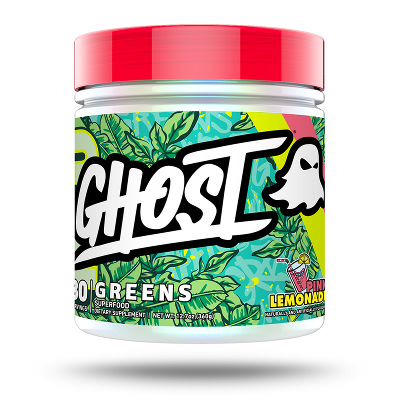Ghost Greens supplement powder in Pink Lemonade flavor with billion CFU and Biocore® Optimum