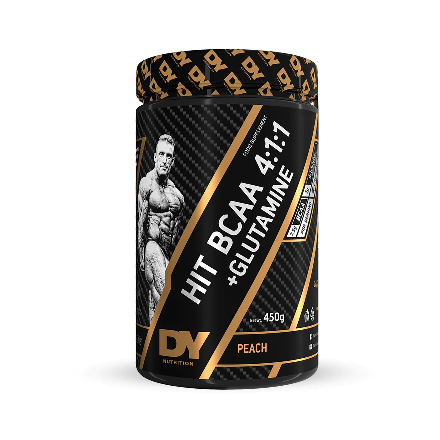 Black and gold tub of Nutrition Hit BCAA 4:1:1 + Glutamine supplement powder