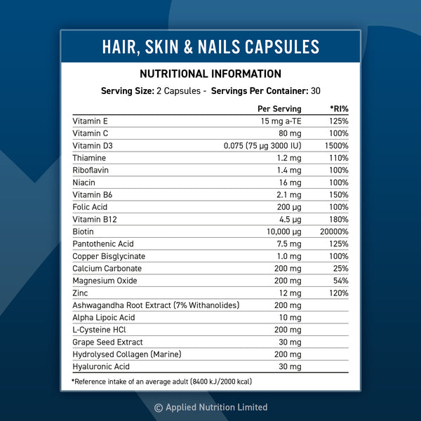 Applied Nutrition Hair Skin & Nails - 60 Caps - Hair Skin & Nails Support Capsules
