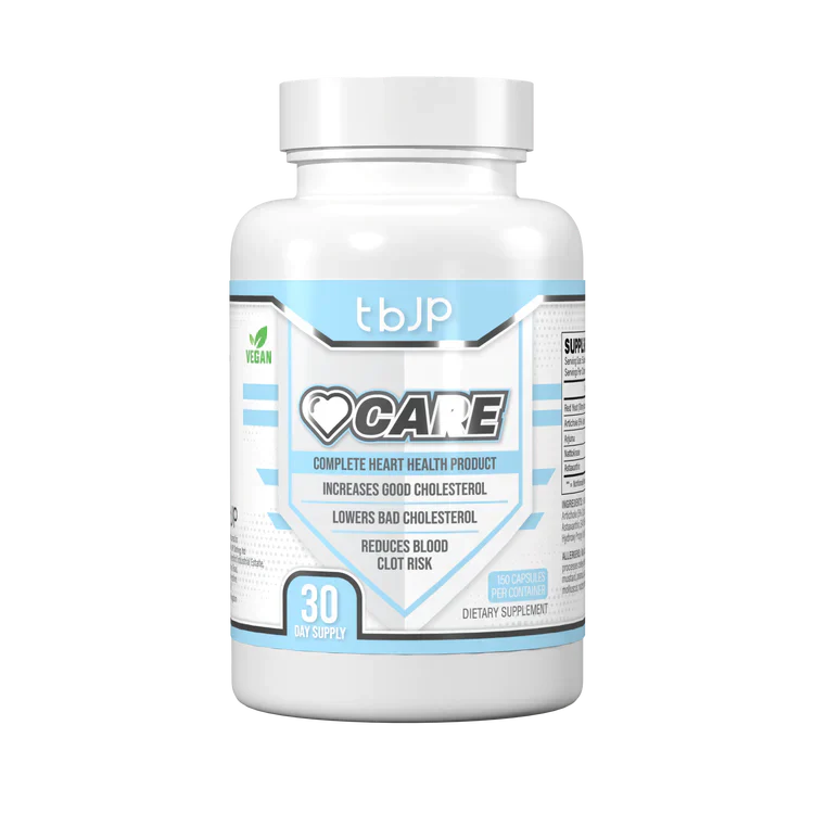 White plastic bottle of Trained By JP Heart Care supplement for love heart and lowering LDL