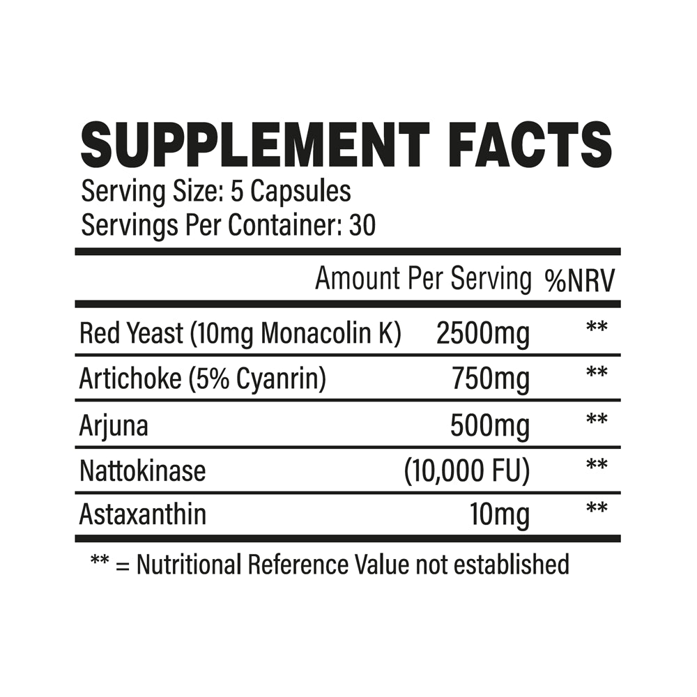 Supplement facts label on Trained By JP Heart Care for love heart and lowering LDL support