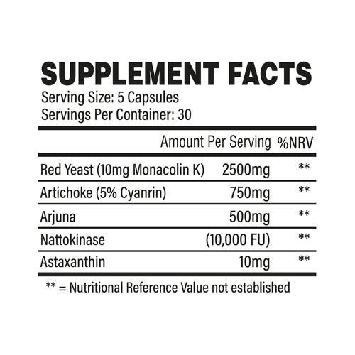 Supplement facts label on Trained By JP Heart Care for love heart and lowering LDL support