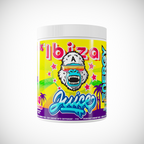 Vibrant yellow Gorillalpha Ibiza Juice Remix pre-workout powder with cartoon gorilla