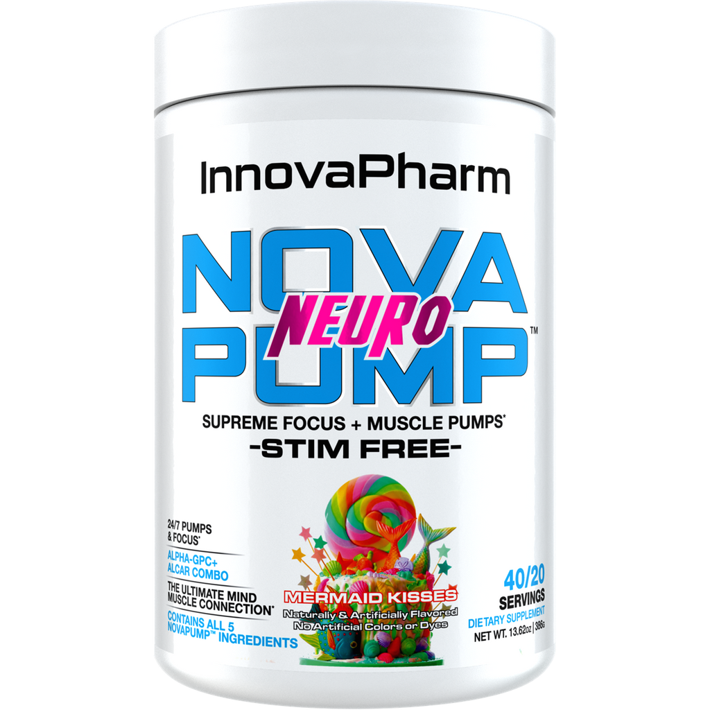 White Innovapharm NovaPump Neuro container with Mermaid Kisses flavor pre-workout supplement