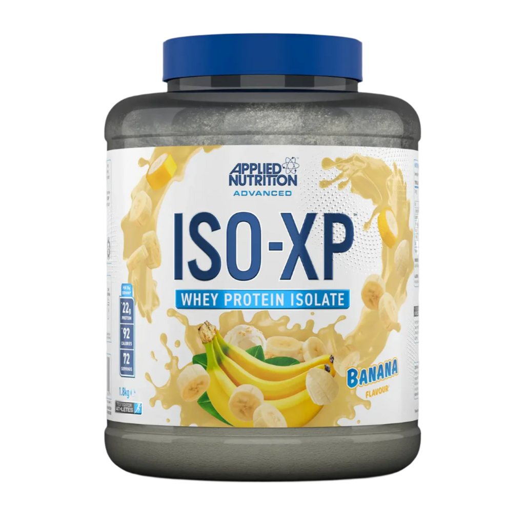 Applied Nutrition Iso-XP whey protein isolate tub with blue lid for easy mixing