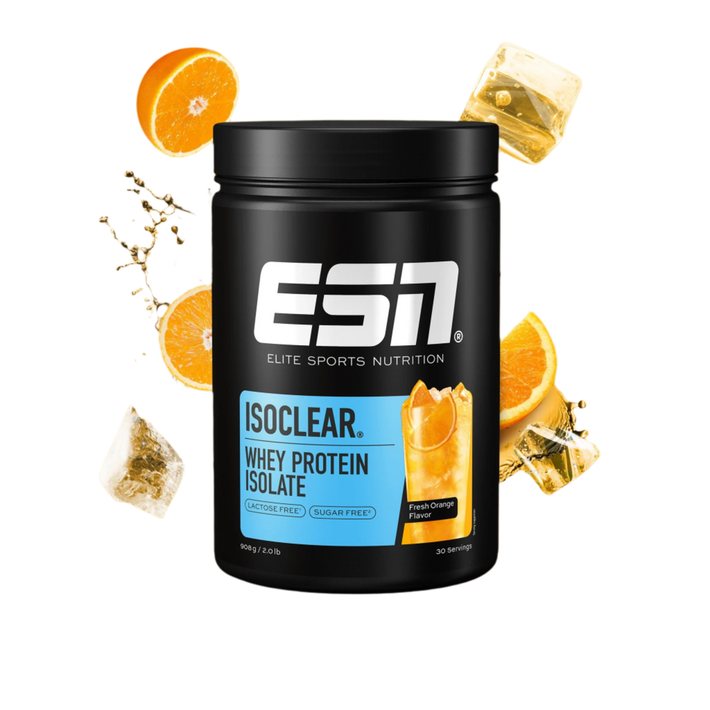 Black USN Isoclear Whey container with orange flavor, perfect for refreshing drink cravings