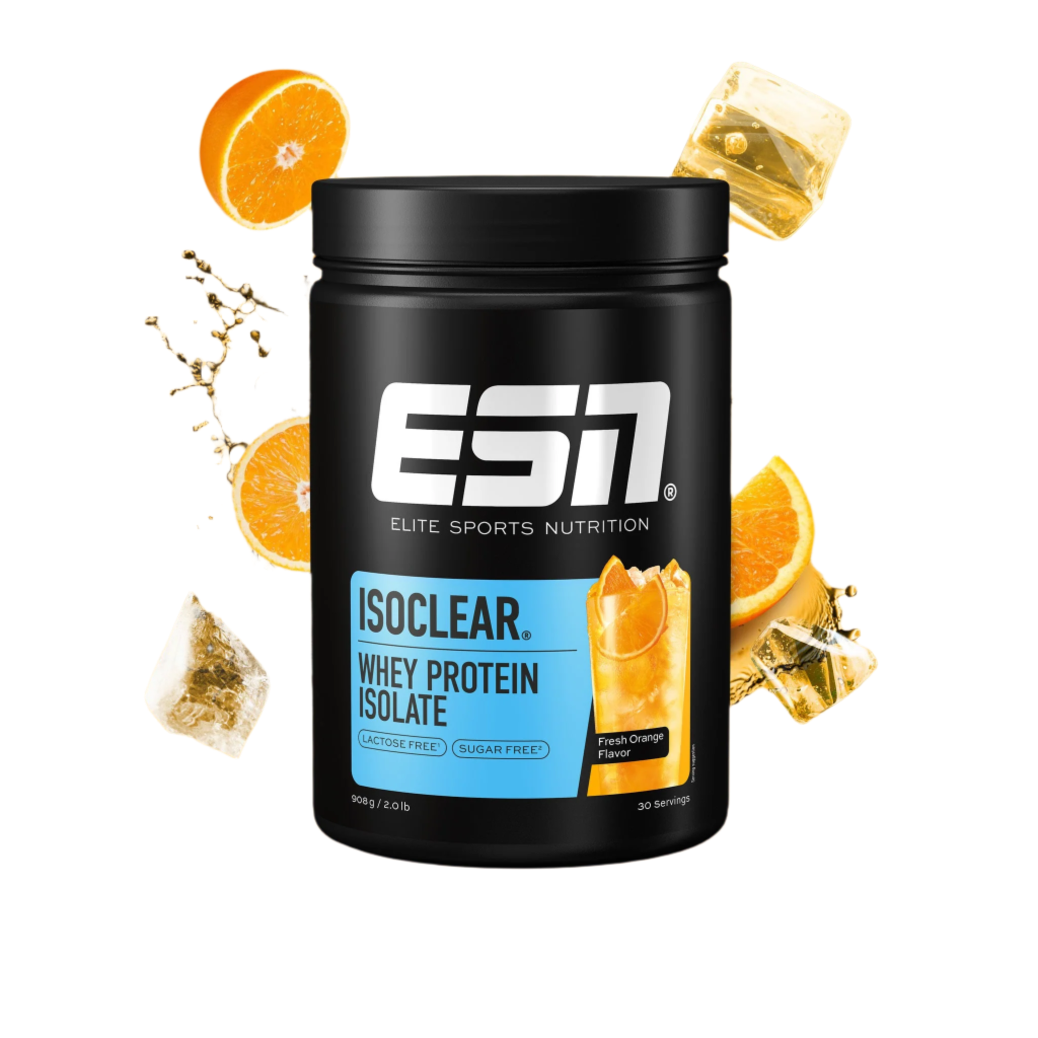 Black USN Isoclear Whey container with orange flavor, perfect for refreshing drink cravings