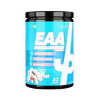 Trained By JP EAA tub with 30 servings of fizzy blue bottles flavor for muscle boost
