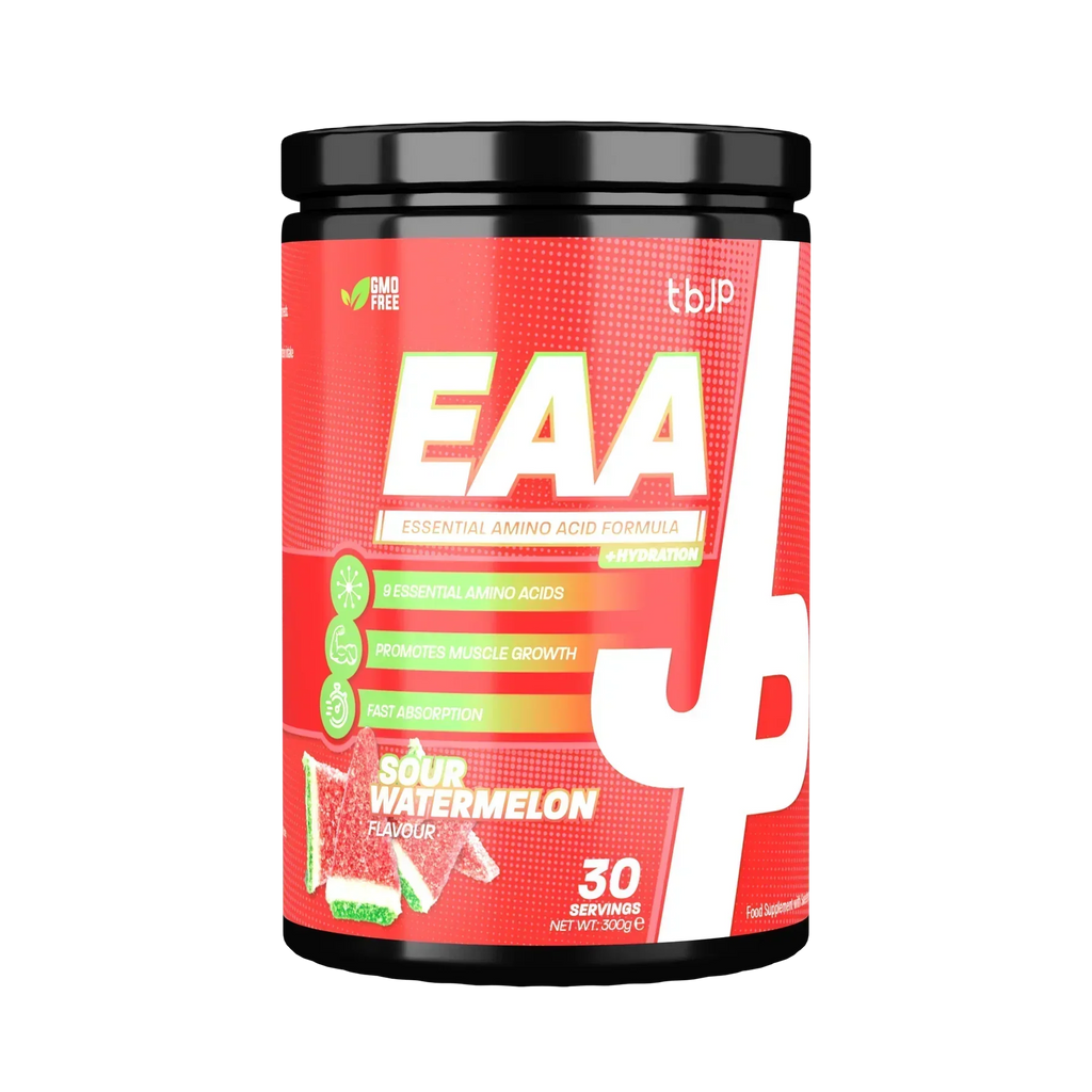 Trained By JP EAA sour watermelon tub boosts protein with complete amino for recovery