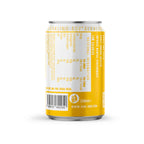 Yellow and white KAN-NRG alkaline ionised hydration water can with nutrition label and barcode