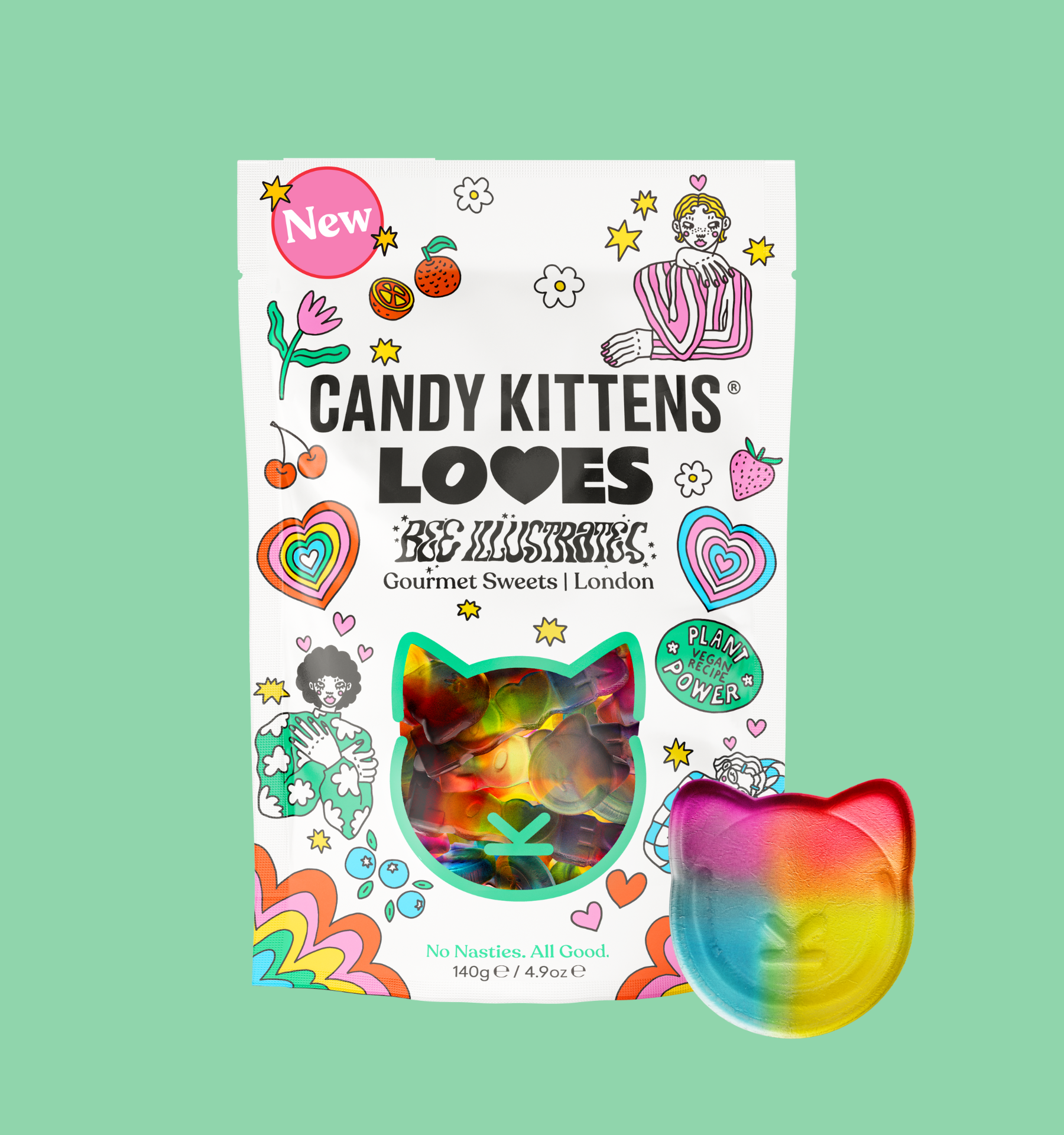 Candy Kittens Loves rainbow cat-shaped sweets pouch from Candy Kittens 10x140g Wanderlust