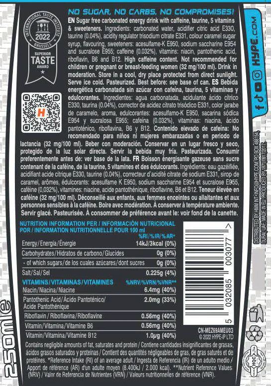 HYPE MFP Zero Sugar Energy Drink - 24x250ml / Energy Drink (Zero Sugar) - Pre-Workout Ready-to-Drinks