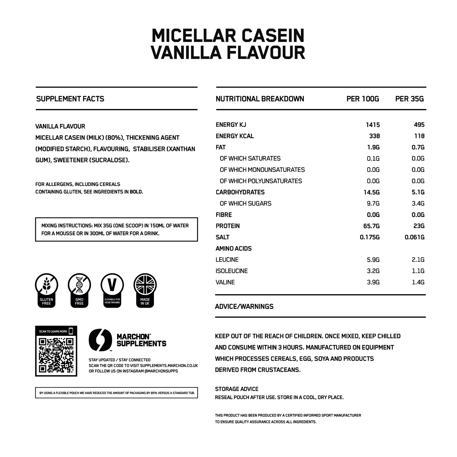Marchon Supplements Micellar Casein - Micellar Casein Protein Powder