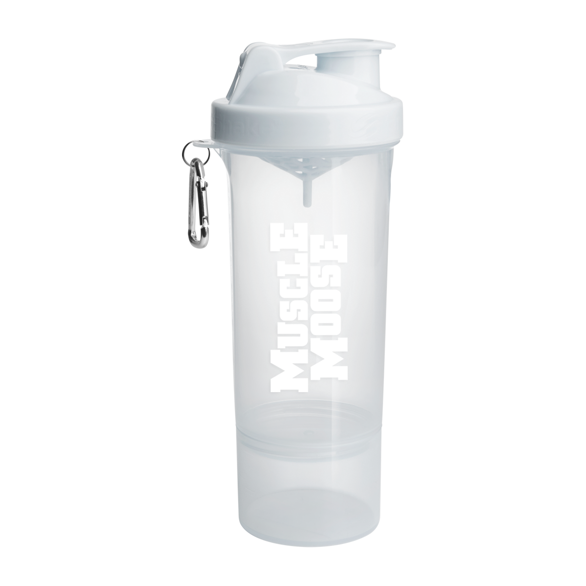 Muscle Moose Smartshake Slim 500ml leak-proof plastic shaker with white lid and metal clip