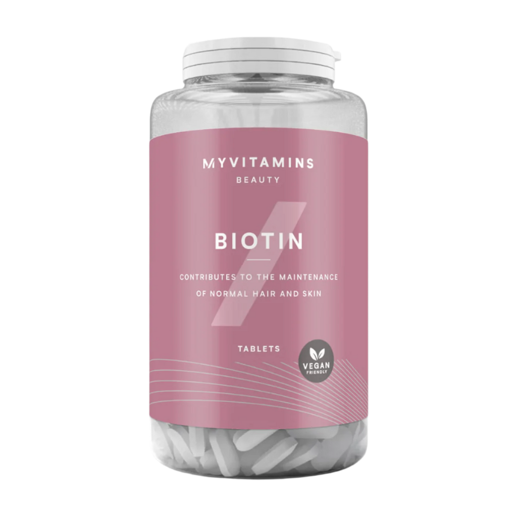MyVitamins Biotin water-soluble B-complex vitamin for hair and skin in a clear bottle