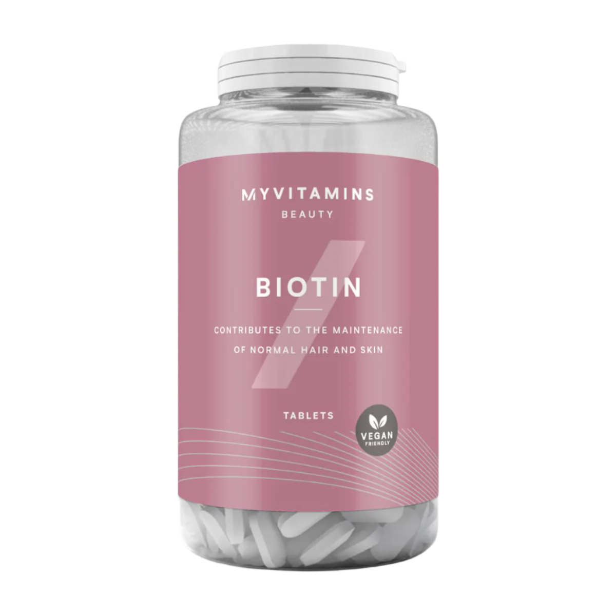 MyVitamins Biotin water-soluble B-complex vitamin for hair and skin in a clear bottle