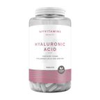 Clear plastic bottle of MyVitamins Hyaluronic Acid Tablets supports skin hydration vegan-friendly