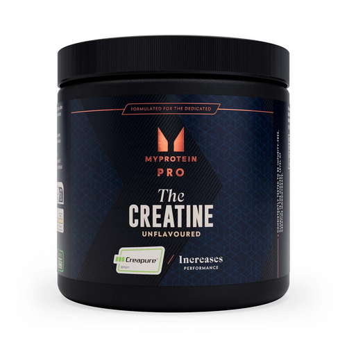 Black cylindrical container of MyProtein PRO The Creatine unflavored for power output